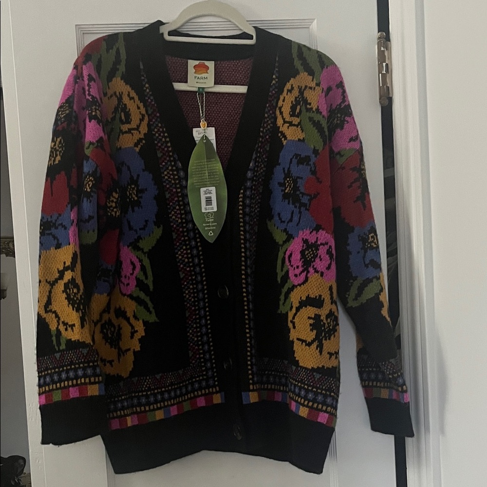 Floral Patterned Black Cardigan Sweater